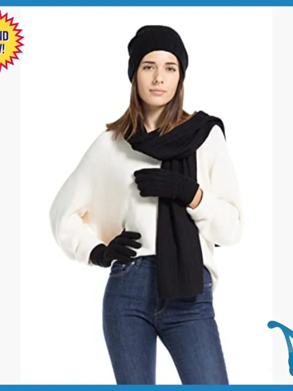 Pure Cashmere Cable Knit Hat Glove Scarf Set One Size Winter Accessories
